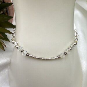 Vintage 80s Sterling Silver Crystal Bead Bracelet 6.5